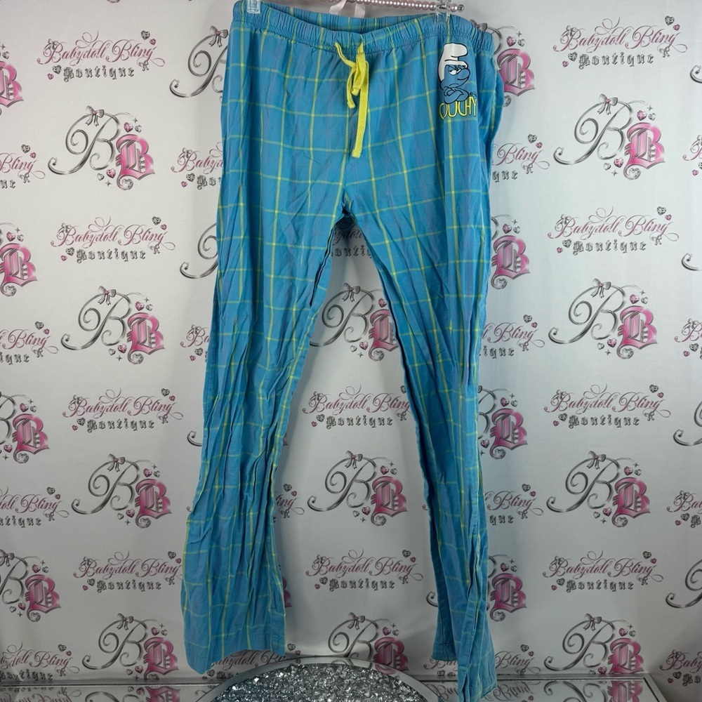 Peyo Smurf pants grouchy 2012 plaid y2k stripes Blue Checkered Bottoms